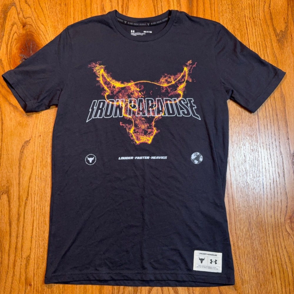 Under Armour Project Rock Shirt Mens Small Iron Paradise Worldwide Disruption